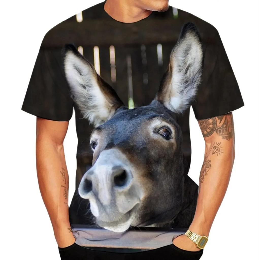Summer Fun New Animal Donkey Pattern Men's Printed T-shirt Fun Harajuku Round Neck Large Loose Short Sleeve