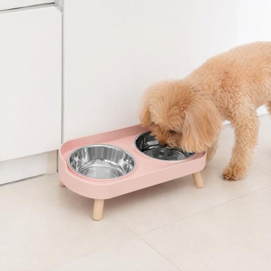 Nostalgie Elevated Cat Bowl, Dual 13.53oz Stainless Steel Bowls, Non Spill Bowl with Raised Stand, Pet Food And Water Set for Indoor Cats