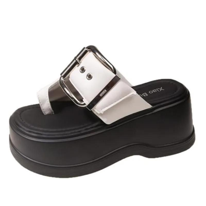 Moda 8cm Ciabatte Estive da Donna Chunky Moda Sandali con Zeppa Infradito Ciabatte con Fibbia Zeppe Platform Scivoli da Spiaggia Zapatos