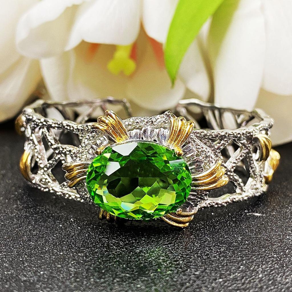 Cent Gold Olive Green Colored Treasure Bright Paraiba Pendant Open Ring Yellow Diamond Earring Bracelet