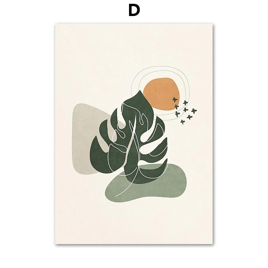 Abstract Green Plant Poster and Print Line Bohemian Moon Wall Art Sage Canvas Painting Nordic Wall Picture Living RoomDecorat