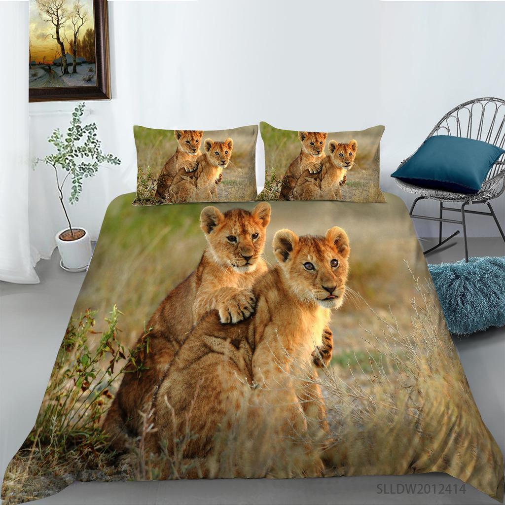Prairie Lion Digital Printing Quilt Cover Pillowcase Three-Piece Set Polyester