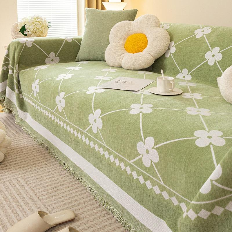 Washable Clover Jacquard Chenille Sofa Towel With Tassels Living Room Couch Cover Furniture Protector Leisure Blanket