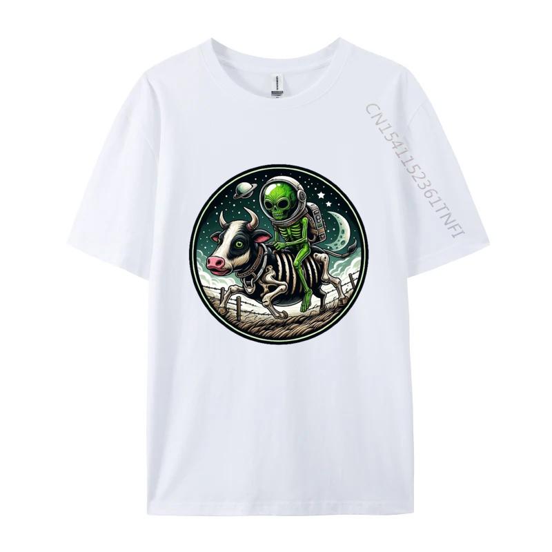 Space Alien Skeleton Riding A Zombie Cow TShirt Print Fashion Tee Shirt 3xl 100 Cotton Funny Male Tshirt