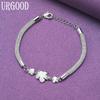 925 Sterling Silver Snake Chain Flower Armband Fashion Gift Party Smycken