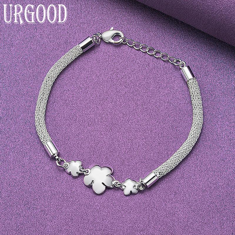925 Sterling Silver Snake Chain Flower Armband Fashion Gift Party Smycken