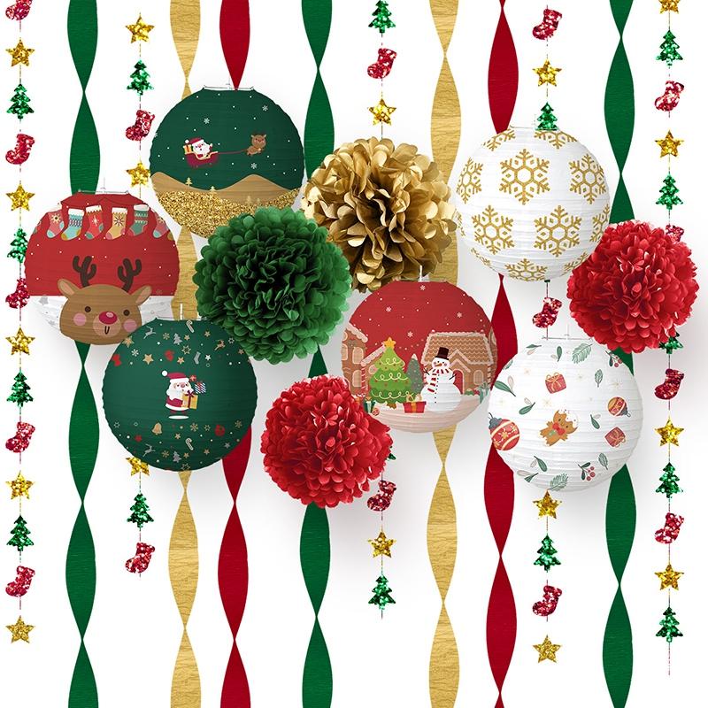Hanging Lantern Chinese Paper Ball Lampion Christmas Festival Decoration Accessories Santa Xmas Gift Craft Decor Christmas Tree