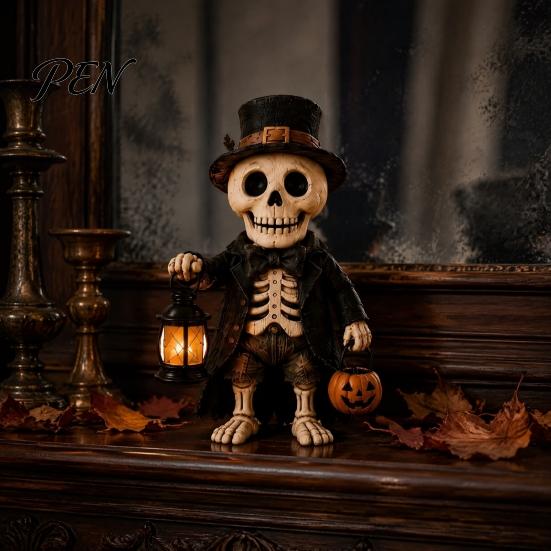 Small Apartment Ornaments Lighted Vintage Patchwork Ghost Figurine with LED Lantern, Rustic Farmhouse Halloween Figurine, Decorative Fall Figurines