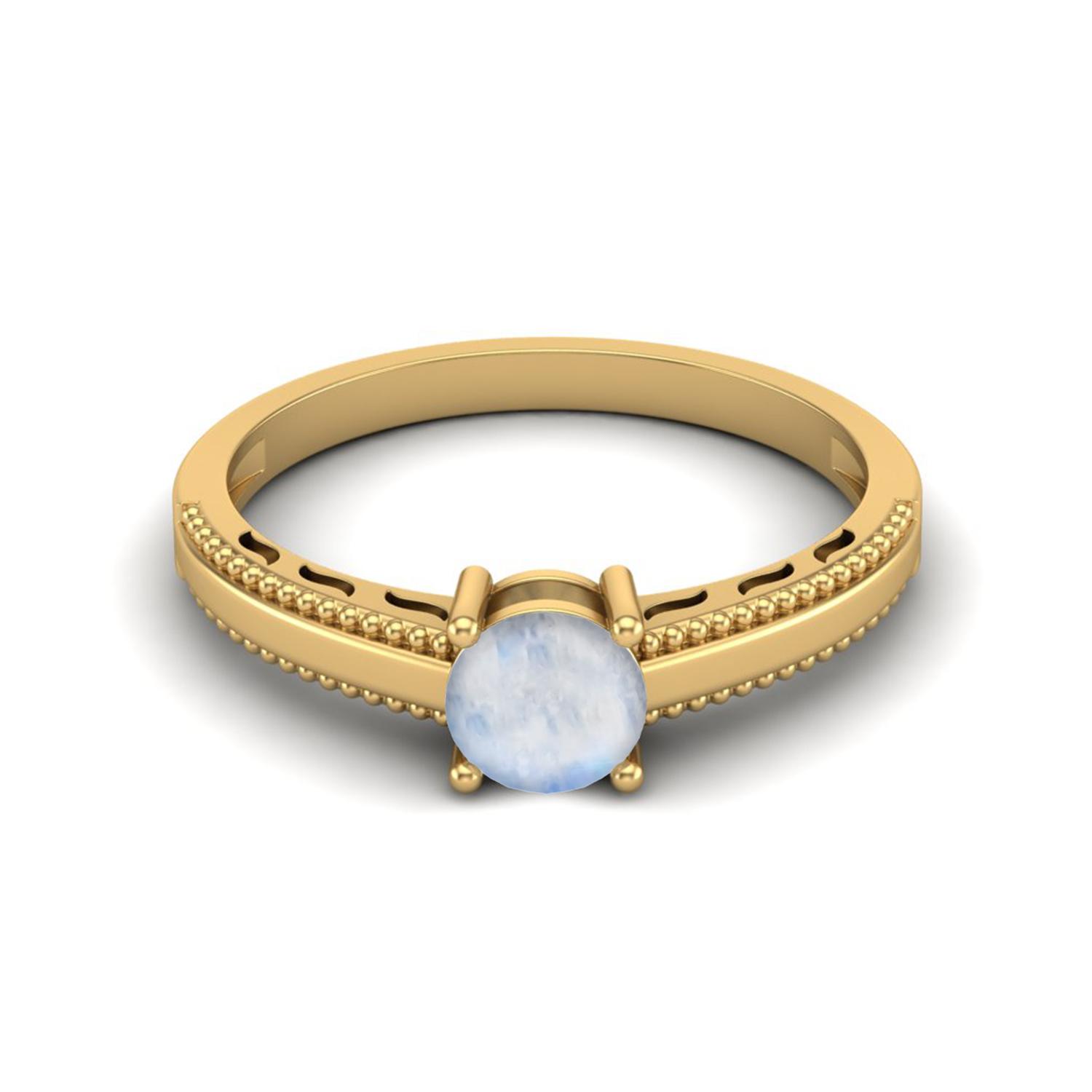 

925 Sterling Silver Gold Vermeil 0.50 Cts Round Moonstone Solitaire Beaded Shank Anniversary Women Ring 11 жёлтый