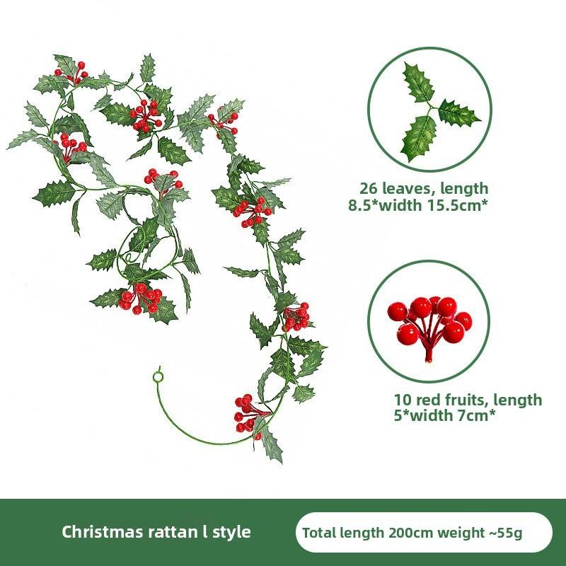 Christmas Simulation Red Fruit Vine With Artificial Pine Needles For Holiday Home Decor