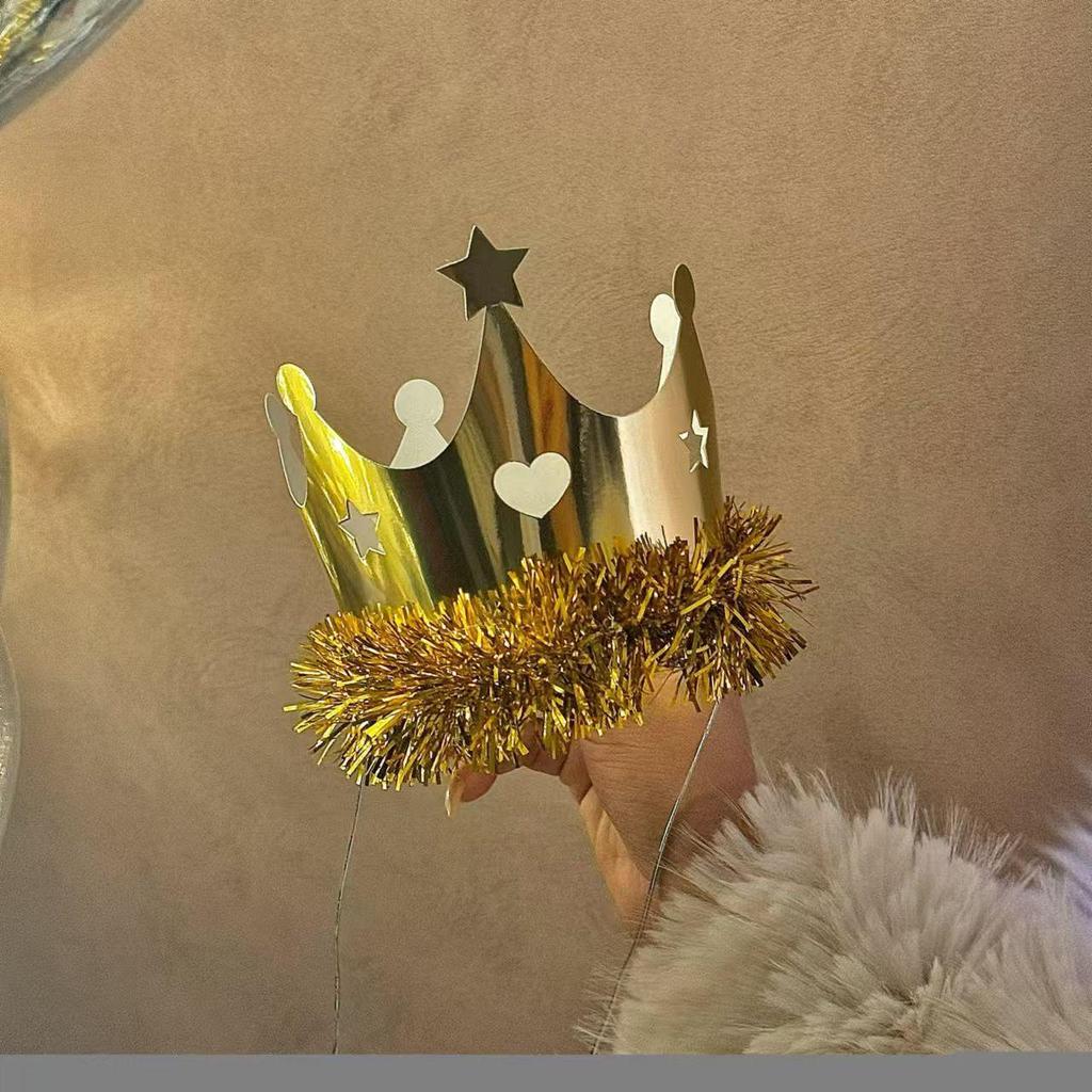 Gold & Silver Tassel Crown Cake Decoration Birthday Hat