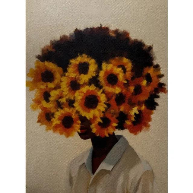 Elegant African American Woman with Floral Head Poster  Sexy Black Girl Canvas Painting Wall Art for Living Room Home Decor Mura