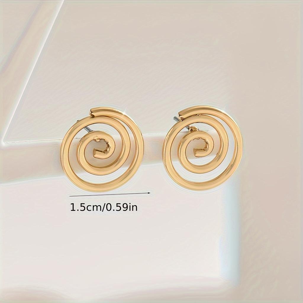Small Spiral Line Geometric Stud Earrings, Fashionable Creative Design, Minimalist Daily Jewelry for Women, 1 Pair