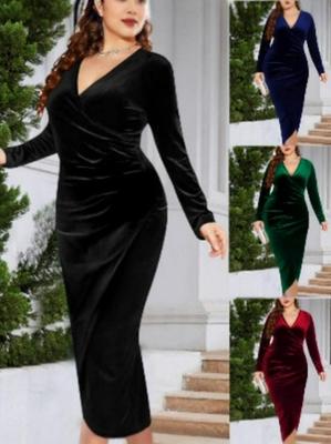 Elegant Plus Size Women's Hip-Hugging Long Sleeve Dress - 2025 European & American Fashion.