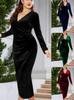 Elegant Plus Size Women's Hip-Hugging Long Sleeve Dress - 2025 European & American Fashion.