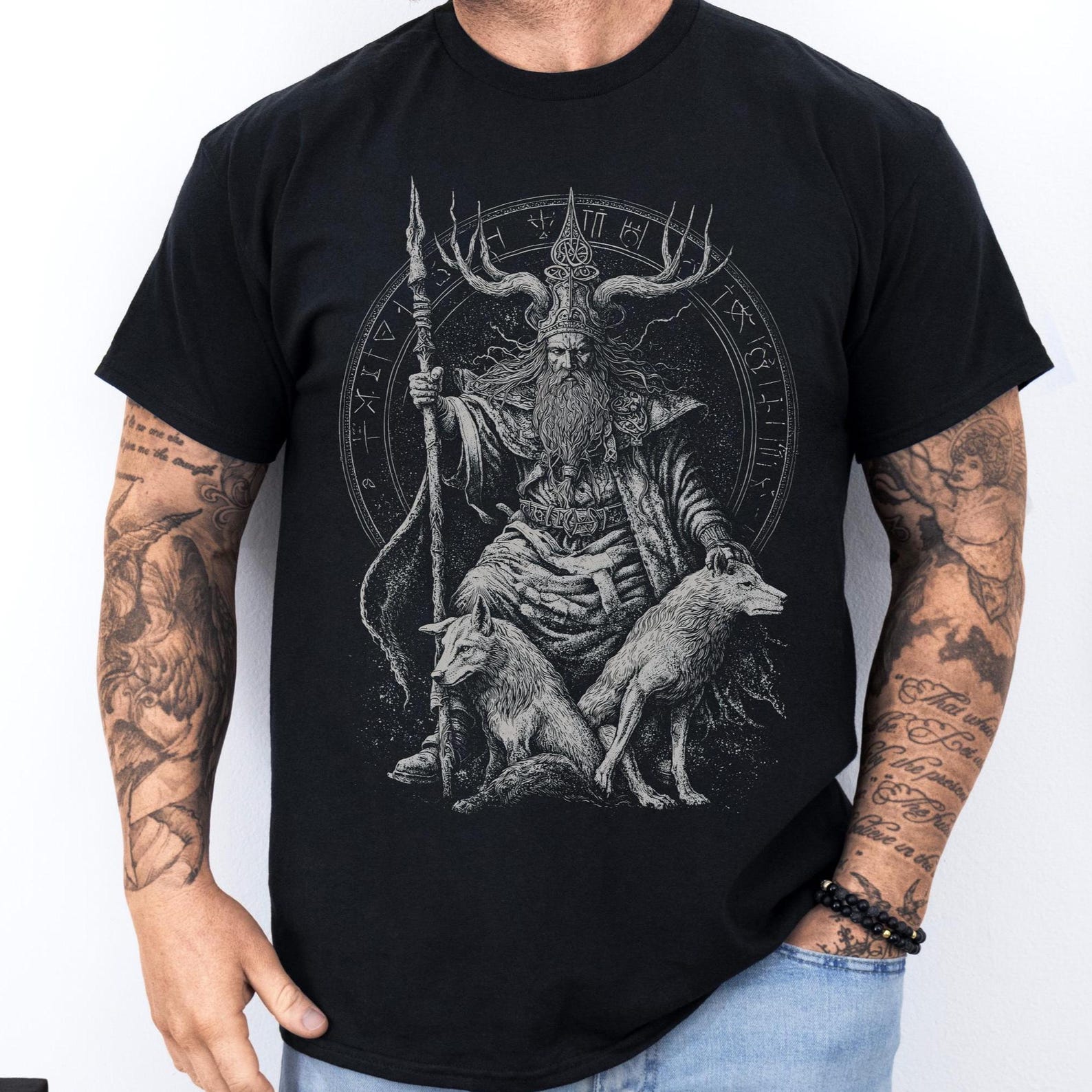 Nodens Shirt: Celtic Pagan God T-Shirt | Horned Deity Unisex Tee | Occult Pagan Apparel S