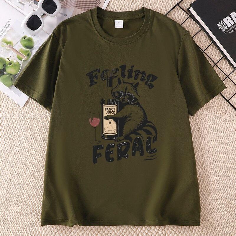 Feeling Feral Funny Raccoon Meme TShirt Unisex Humorous Graphic Tee Funny Unisextal Health Y2K Feral Tees Casual Round Neck Tops