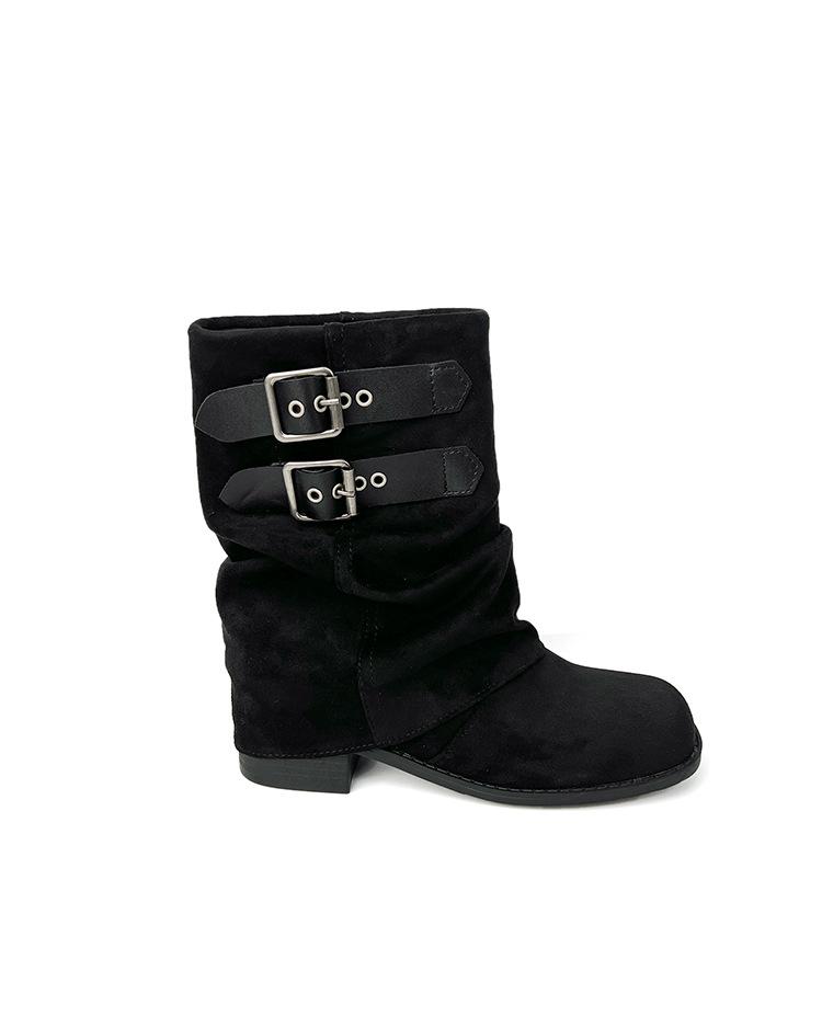 Retro round head versatile belt buckle thick heel trousers boots 2025 new Spice Girl temperament thin thick-soled Martin boots women