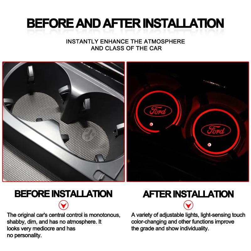 Autocolant Auto Ford 2 Bucăți Mașină 7 Culori Suport Pahare Culoare Lumină Ambientală Suport Pahare Auto Covoraș Suport Pahare Luminos Pentru Ford Mondeo Focus 3