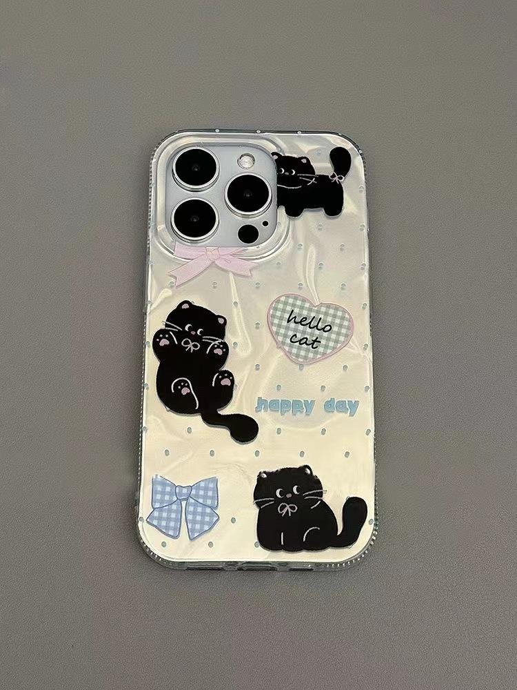 ins Feng Shui ripple small black cat is suitable for Apple 15 mobile phone case iPhone14Plus/1311promax explosion