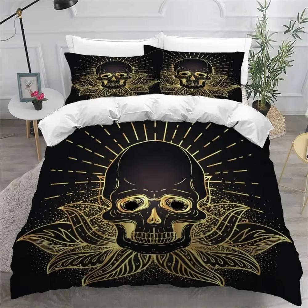 Gothic Skull Duvet Cover Set King Size Angels And Demons Bedding Set With Pillowcases 3 Pcs Perfect For Boys Teens Surprise Gift