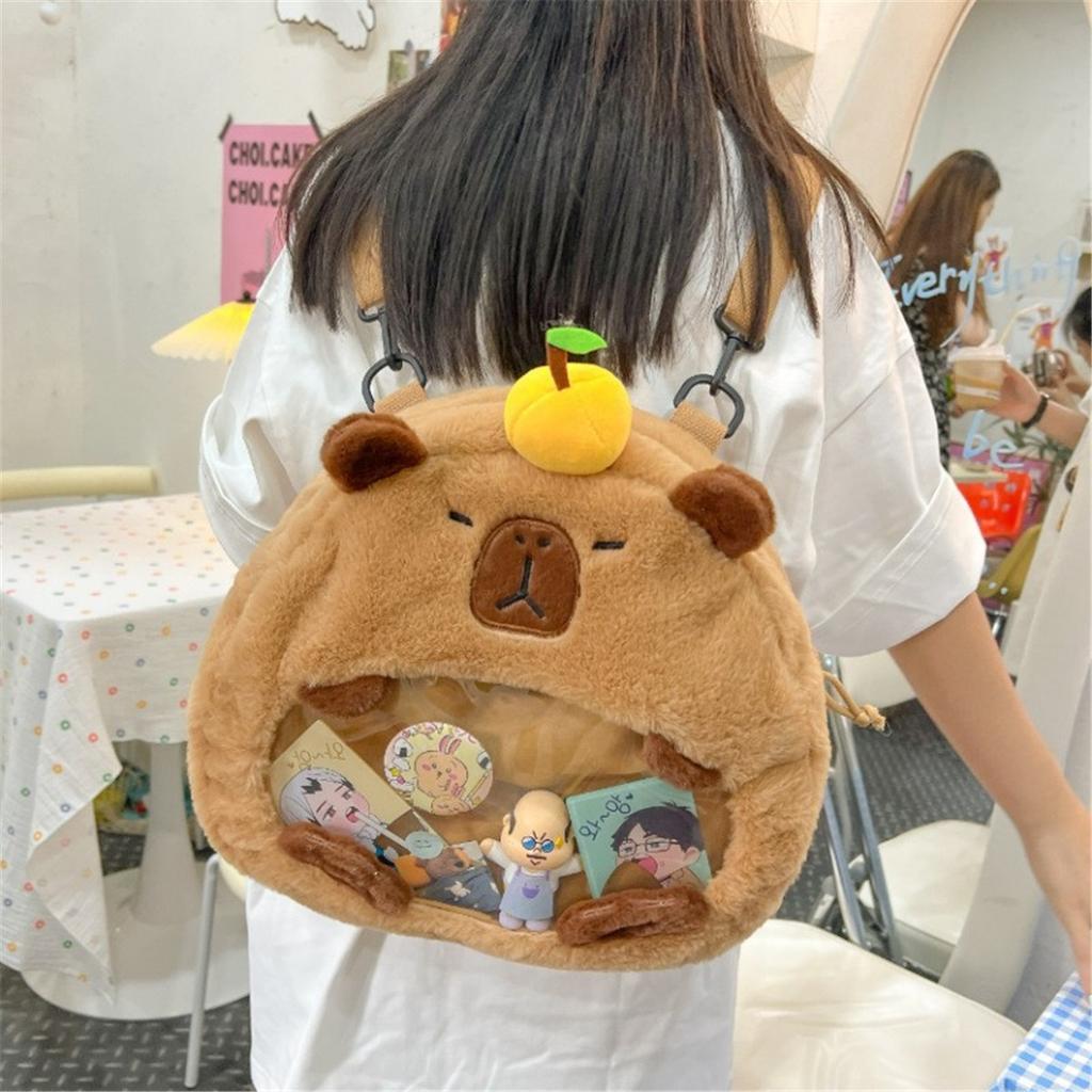 Cartoon Capybara Plush Doll Backpack Capibala Furry Crossbody Bag Children’s Holiday Gift