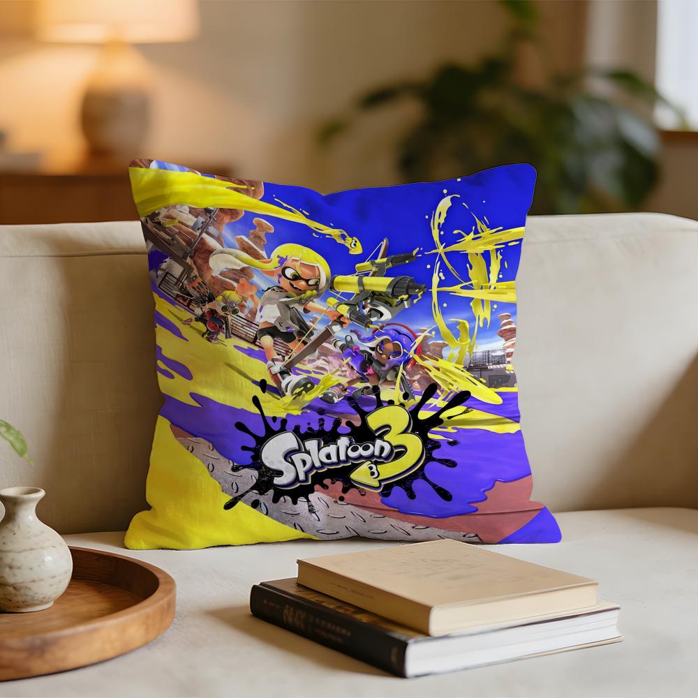 Game SSplatoon Cushion Cover Short Plush Pillowcase for Bed Sofa Carwashable
