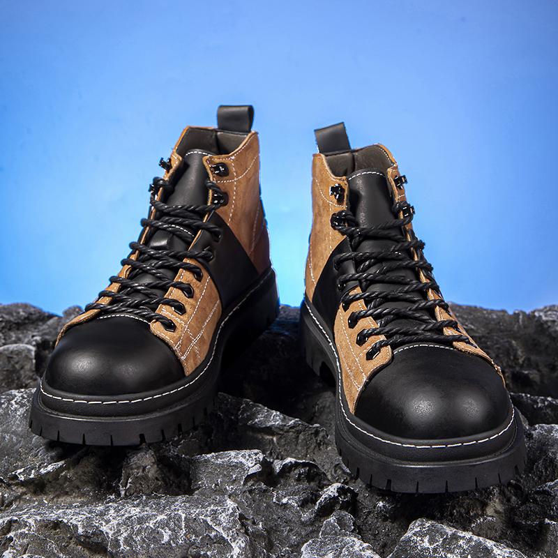 Herren-Stiefeletten aus echtem Leder, hohe Freizeitschuhe