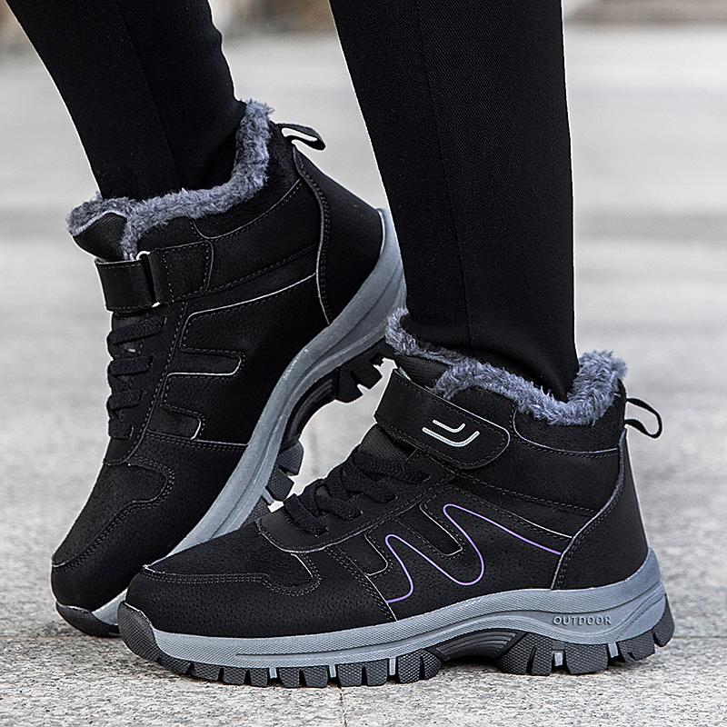 2024 Winter Women Men Boots Plush Leather Waterproof Sneakers Climbing Hunting Shoes Unisex Lace-up Outdoor Warm Hiking Boot Man
