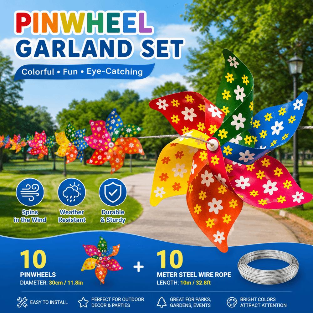 3D Flower Colorful Windmill String Mounted Bird Repeller Spinning Outdoor Pinwheel  Garden Yard