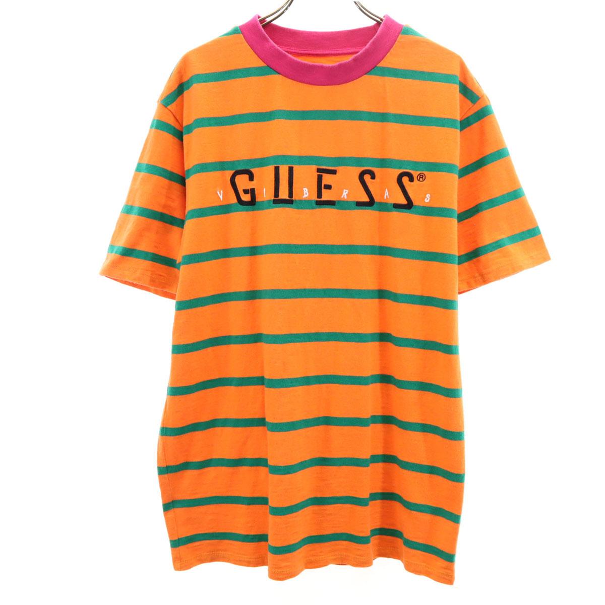 

GUESS x J.BALVIN Футболка с коротким рукавом в полоску с узором по краю Мужская Подержанная