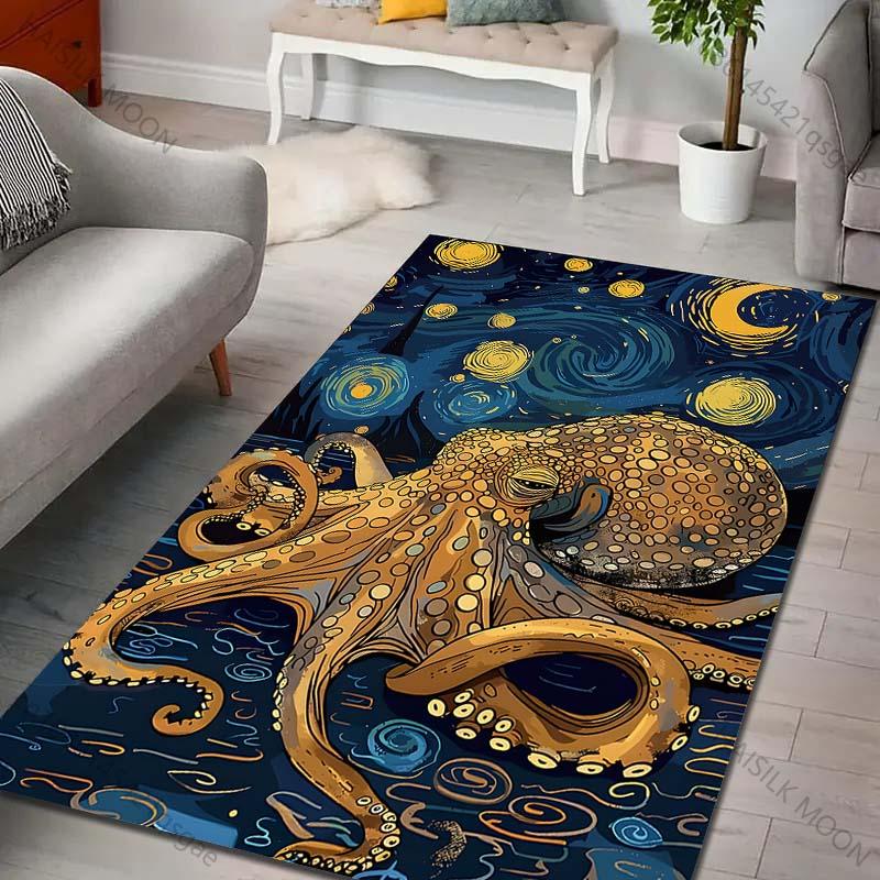Multiple Sizes Octopus and Starry Night Carpet for Living Room Bedroom Sofa Home Decor Rug Non-slip Floor Mat Luxury Gift