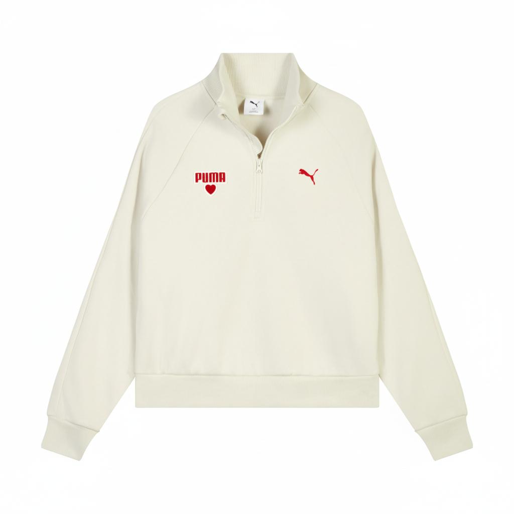 PUMA Women s Half-Zip Heart Logo Sweatshirt Off White 695006-87 S