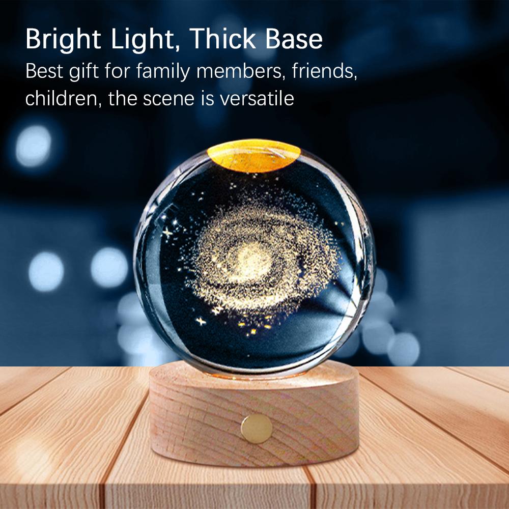 LED 3D Kristallkugel 80mm USB Wiederaufladbar Gravierte Galaxie Kugel Glas Nachttisch Nachtlicht mit