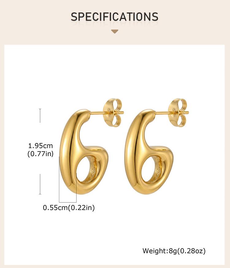 waterproof Stainless Steel Geometric Hollow Out Stud Earrings, Modern Minimalist Gold Plated Earrings for Women