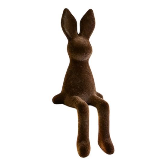 Sitting Bunny Statue Flocking Rabbit Figurine Easter Bunny Ornaments for Living Room Cabinet