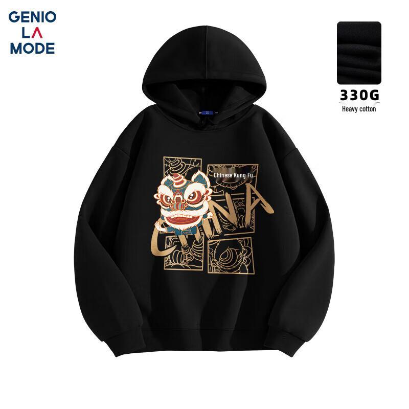 

GENIOLAMODE Men s Chinese Style Awakening Lion Print Hooded Sweatshirt 3XL