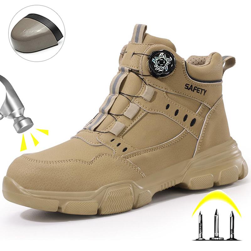 Men Mid Top Safety Work Boots Water Repellent Steel Toe Anti Smash Anti Puncture Wear Resistant Non Slip Industrial Construction