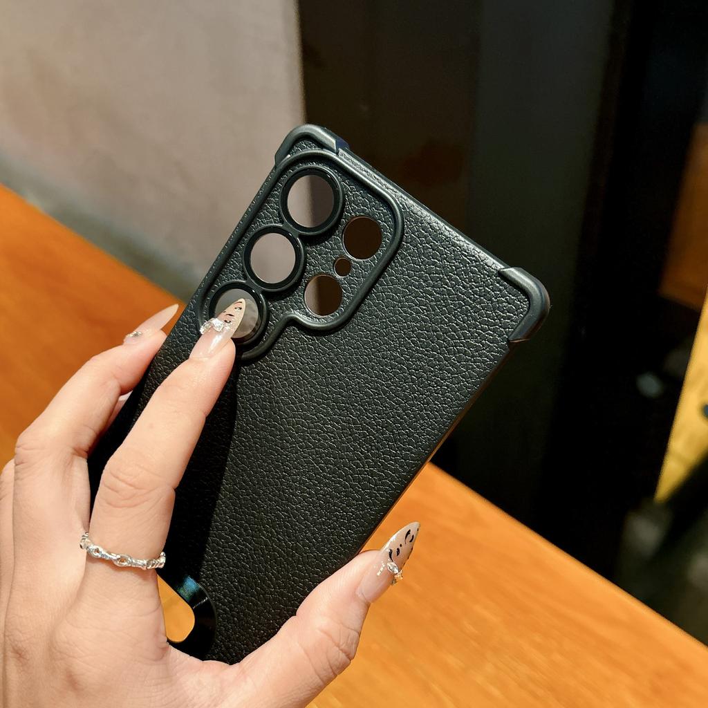 Suitable for Samsung S25Ulltra Lychee Pattern Leak Mark Mobile Phone Case S24 Leather A36 Four Corner Anti Fall Full Cover Soft Shell