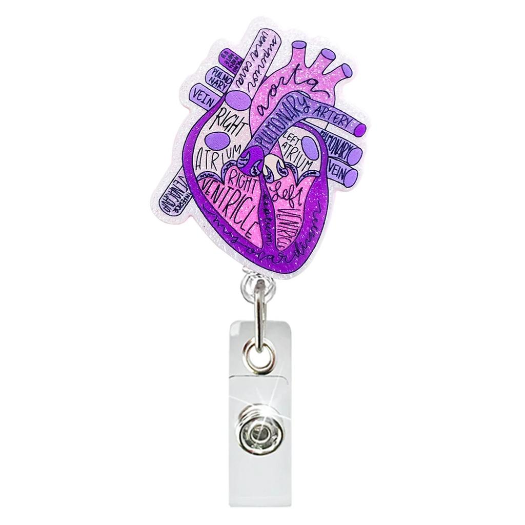 Heart Acrylic Glitter Elastic Clip Doctor Nurse Student Teacher Badge Holder Retractable Badge Reel