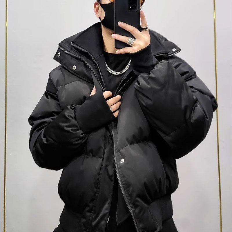 Winter Men's Fake Two-piece Cotton-padded Jacket, Solid Color Thickened Stand-up Collar Cotton-padded Jacket, Casual Bread-padded Jacket