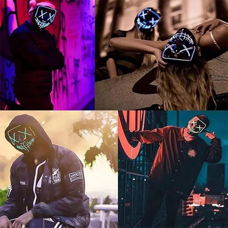 Halloween Party LED Illuminated Black V Shape Mask Haunted House Bar Party Cos Light Up Mask Halloween Party Scary Mask Decor