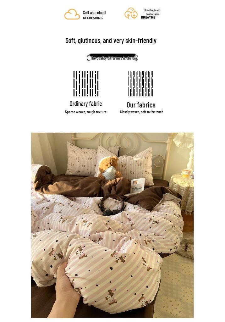 New Fresh Style Cotton Cartoon Duvet Cover Set for Mother and Baby - Includes 4-Piece and 3-Piece Sets with Fitted Sheet