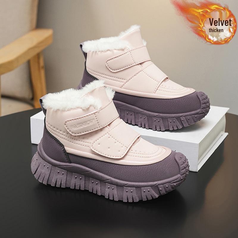 

2025 Winter Children s Cotton Snow Boots, Plus Velvet Thickened, Classic Wheat Color, Girls Big Yellow Boots Size 35