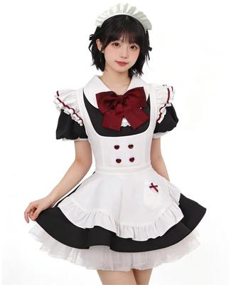 [KALAOK] Maid Outfit with Petticoat 5-Piece Set Lolita Dress Apron Maid Cafe School Festival Event Black M