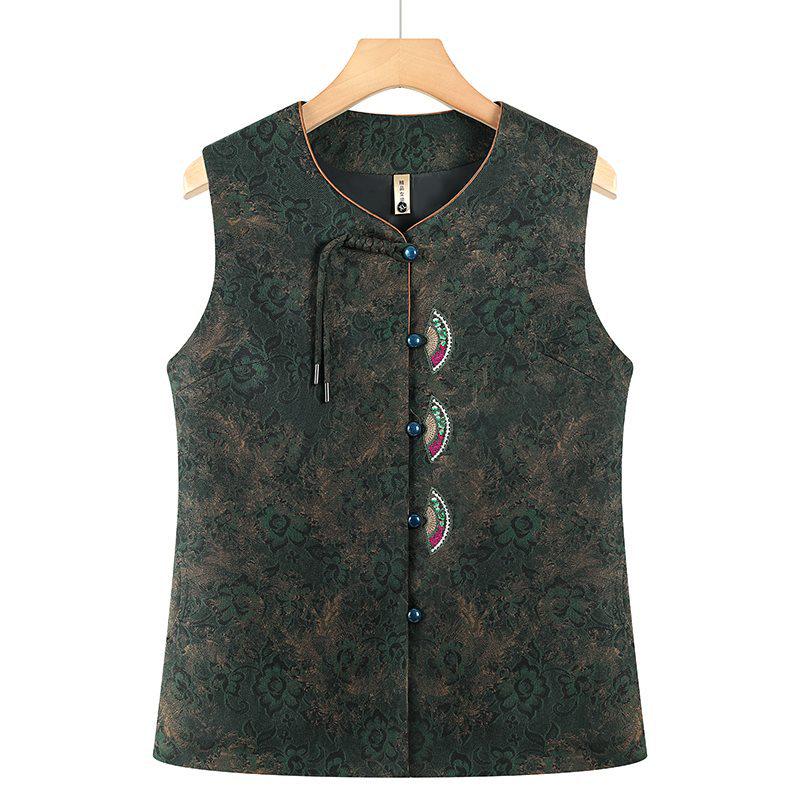 

Spring & Autumn Vest for Middle-aged and Elderly Women: New Chinese National Style Shawl for Moms & Grandmas 5XL [Recommended: 145-160 Jin] зелений