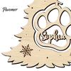 Rustic Christmas Decor for Home Wood Tree Pendant with Paw Print, Hollow Engraved Hanging Creative Wooden Pet Pendants Ornament, Style Craft