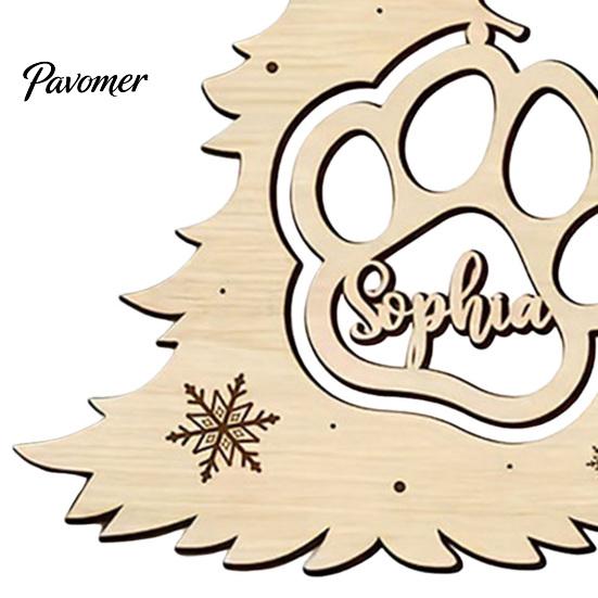 Rustic Christmas Decor for Home Wood Tree Pendant with Paw Print, Hollow Engraved Hanging Creative Wooden Pet Pendants Ornament, Style Craft