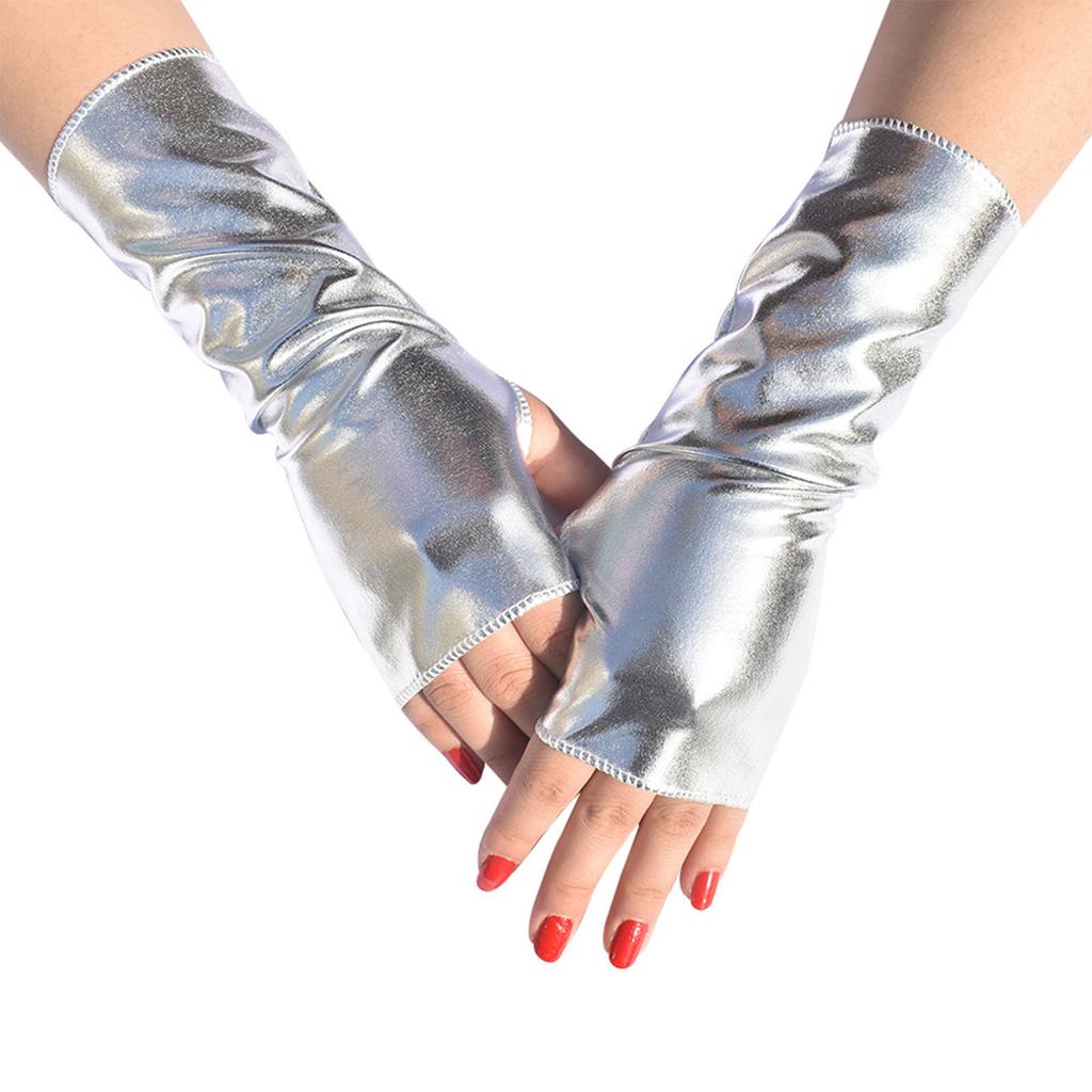 Retro Glanz Leder Kurze Fingerlose Handschuhe Cos Tanzhandschuhe Verkleidungshandschuhe für Festival Verkleidungsparty