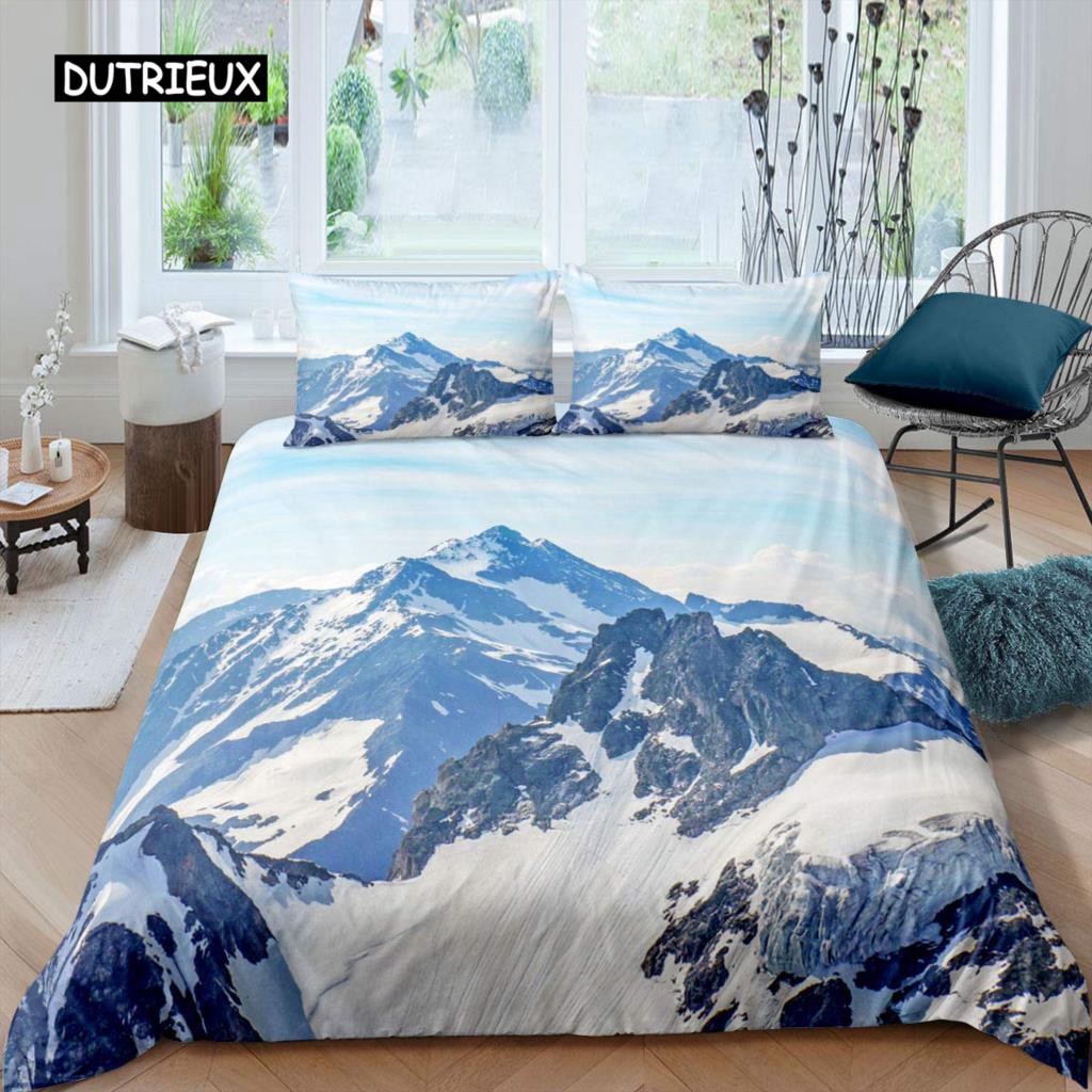 Snow Mountain Duvet Cover Set Sea Waves Bedding Set Sea Landscape King Size Comforter Cover Nature Scenery Polyester Quilt Cover
